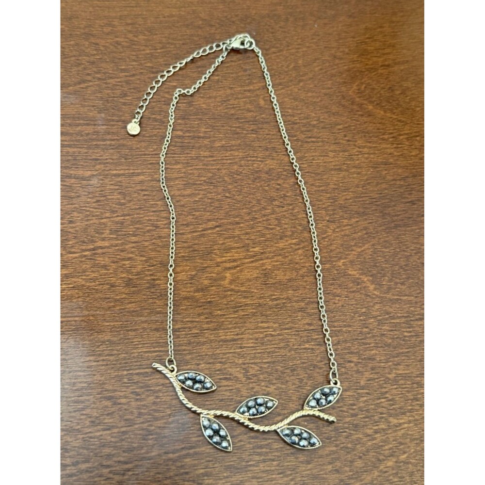 LC Lauren Conrad Leaf Branch Necklace Rose Gold Tone Rhinestone Accent